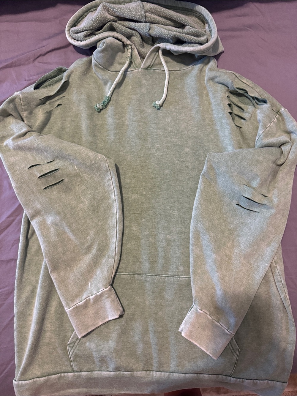 Gilded Intent Distressed Hooded Pullover - Sage Green